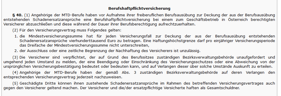 § 40 Berufshaftpflichtversicherung